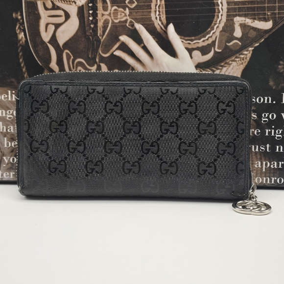 Gucci Handbags - Gucci Guccissima Black GG Logo Coated Canvas Long Wallet